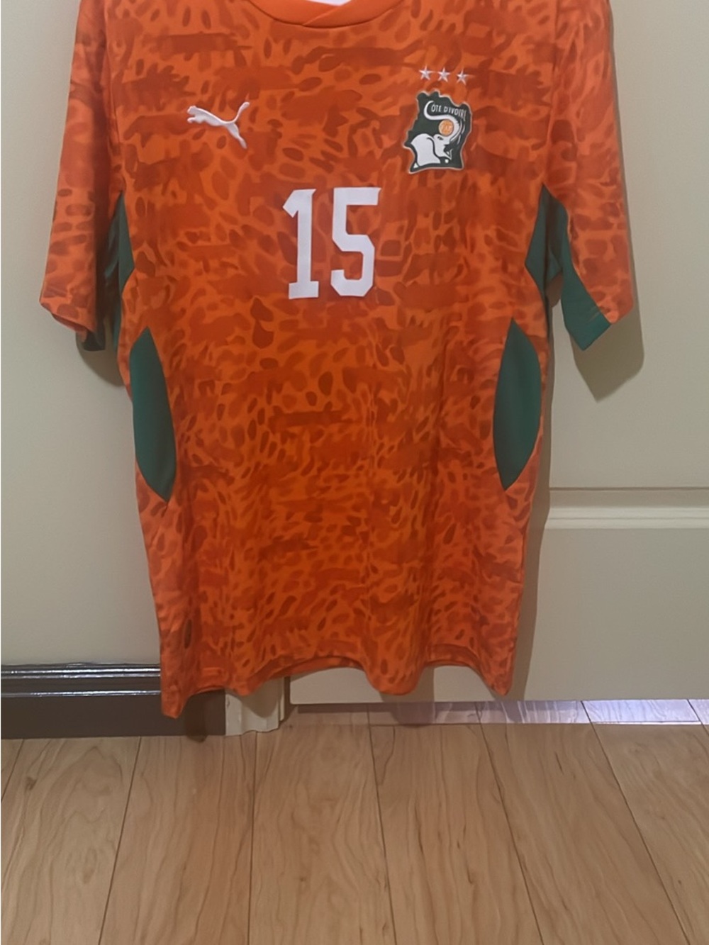 Puma Orange and Green Ivory Coast #15 Football Shirt